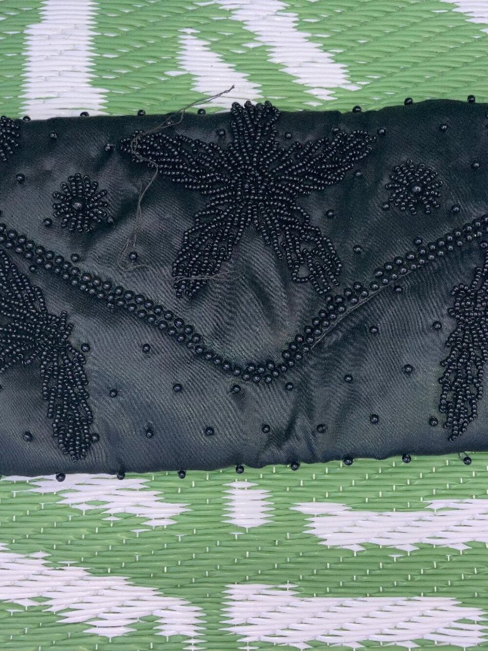 Vintage Beaded Black Satin Envelope Clutch